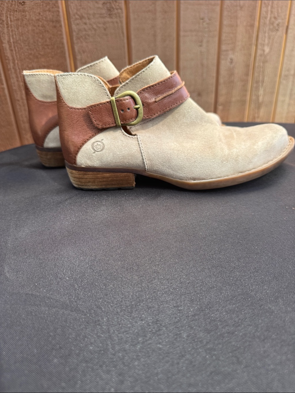 Born Two-Tone Suede Ankle Boots in Beige and Brown